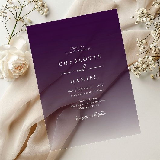 Elegante Bes Violette Gradiënt Acryl Bruiloft Uitnodigingen