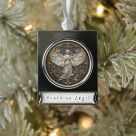 Elegante Beschermengel Kerst Ornament Verzilverd Banner Ornament
