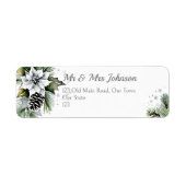 Elegante besneeuwde dennen witte poinsettia etiket (Voorkant)