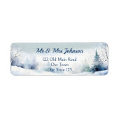 Elegante besneeuwde dennen witte winter etiket (Voorkant)