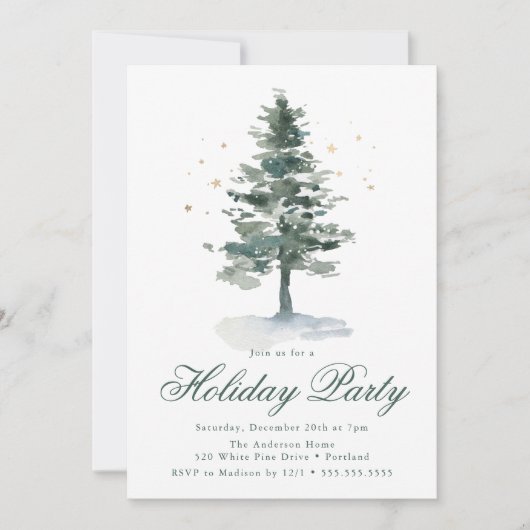 Elegante besneeuwde dennenboom gouden sterren fees kaart (Voorkant)