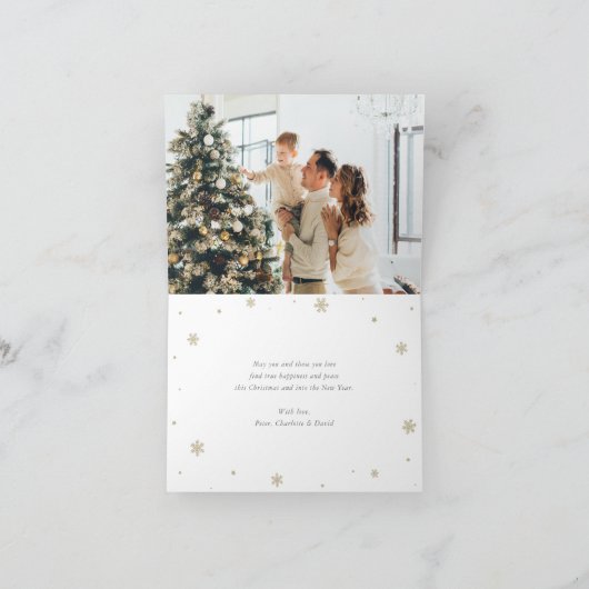 Elegante besneeuwde foto Vrolijk Kerstfeest en Nie Feestdagen Kaart (Binnen)