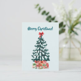 Elegante besneeuwde kerstboom ansichtkaart briefkaart
