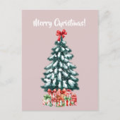 Elegante besneeuwde kerstboom kerstkaart briefkaart (Voorkant)
