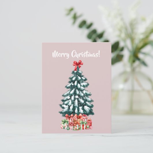 Elegante besneeuwde kerstboom kerstkaart briefkaart (Staand voorkant)