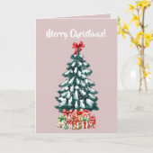 Elegante besneeuwde kerstboom roze kaart (Gele Bloem)