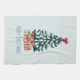 Elegante besneeuwde kerstboom theedoek
