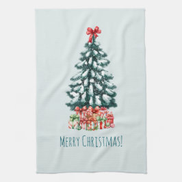 Elegante besneeuwde kerstboom theedoek