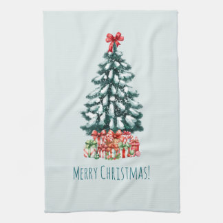 Elegante besneeuwde kerstboom theedoek