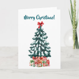 Elegante besneeuwde kerstboom wit kaart