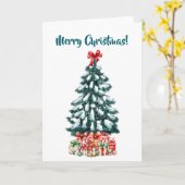 Elegante besneeuwde kerstboom wit kaart (Gele Bloem)