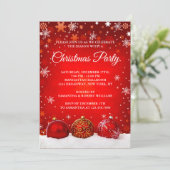 Elegante besneeuwde rode kerstballen kerstfeest kaart (Staand voorkant)