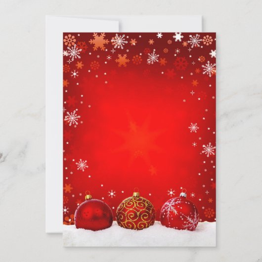 Elegante besneeuwde rode kerstballen kerstfeest kaart (Achterkant)