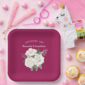 Elegante bessen en witte rozen bruiloft papieren bordje (Feest)