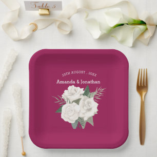 Elegante bessen en witte rozen bruiloft papieren bordje
