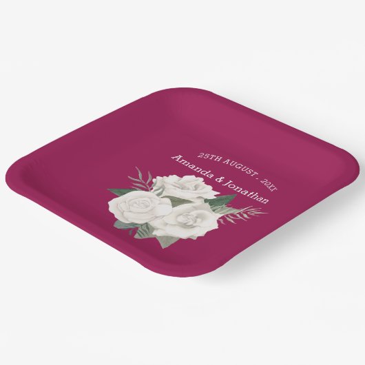 Elegante bessen en witte rozen bruiloft papieren bordje (Gebogen)