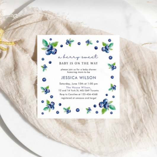 Elegante bessen Zoet Baby shower Blauwe bessen Kaart