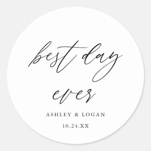 Elegante beste dag ooit bruiloft gunst ronde sticker (Voorkant)