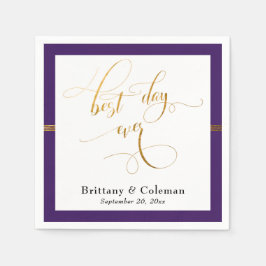 Elegante beste dag ooit diep Paarse & gouden stree Servet