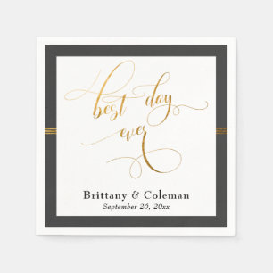 Elegante beste dag ooit donkerste grijze & gouden  servet