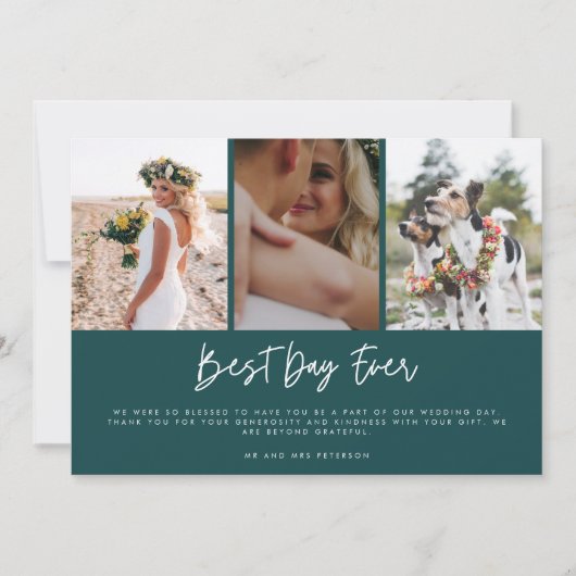 Elegante beste dag ooit foto bruiloft dank u bedankkaart (Voorkant)
