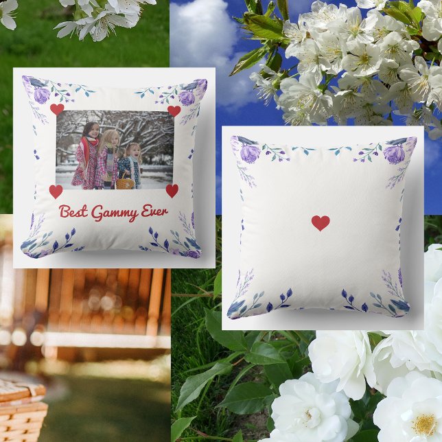Elegante beste gammy ooit oma foto bloemig kussen (Best Gammy Ever. Elegant personalized floral photo pillow for Grandma on Mother's Day or her bday)