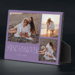 Elegante beste mam ooit Paarse collage Fotoplaat<br><div class="desc">Elegante en unieke moederdag foto keepsake plaque met 3 foto's van jou met een typografie tekst die zegt "beste moeder ooit" in een mix van script en serif lettertype. De achtergrond is paars.</div>