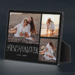 Elegante beste mam ooit zwart collage fotoplaat<br><div class="desc">Elegante en unieke moederdag foto keepsake plaque met 3 foto's van jou met een typografie tekst die zegt "beste moeder ooit" in een mix van script en serif lettertype. De achtergrond is zwart.</div>