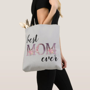 Elegante Beste MOM Ooit Bloem Typografie Tote Bag
