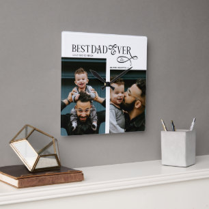 Elegante Beste Papa Ooit 2 Foto's Vaderdag Cadeaus Vierkante Klok