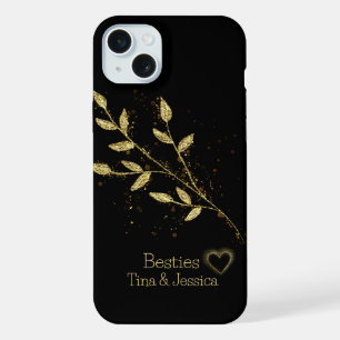 Elegante Beste Vriendinnen Zwarte en Gouden Plant iPhone 15 Plus Case