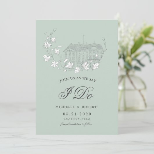 Elegante bestemming bloemenfoto bewaar de datum kaart (Staand voorkant)