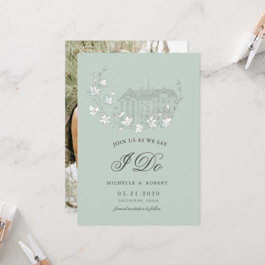 Elegante bestemming bloemenfoto bewaar de datum kaart (Voorkant / Achterkant in situ)