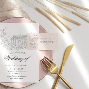 Elegante bestemming Floral Bewaar de datum Etiket