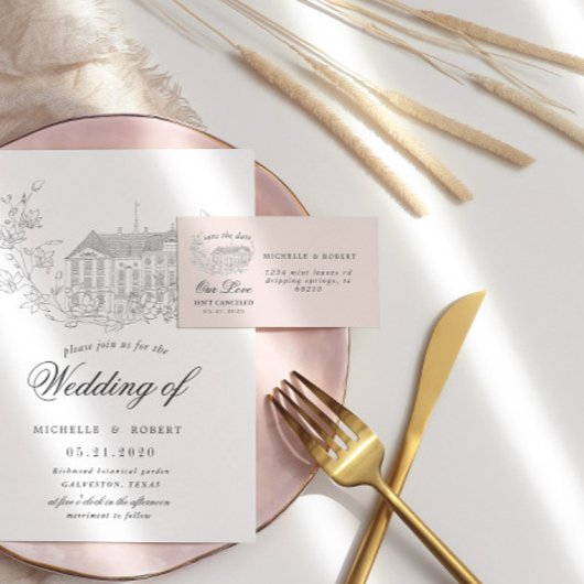 Elegante bestemming Floral Bewaar de datum Etiket