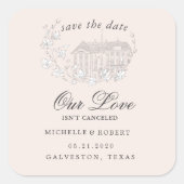 Elegante bestemming Floral Bewaar de datum Vierkante Sticker (Voorkant)