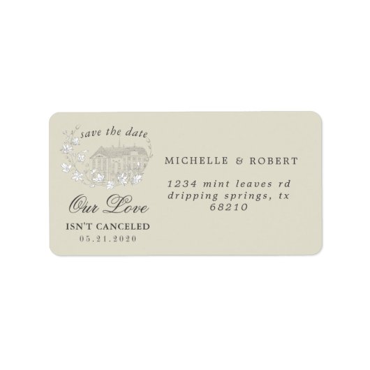 Elegante bestemming Floral Sla het datumlabel op Etiket (Voorkant)