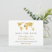 Elegante Bestemming Gouden Wereldkaart Trouwdag Save The Date (Staand voorkant)