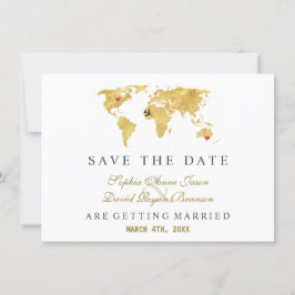 Elegante Bestemming Gouden Wereldkaart Trouwdag Save The Date