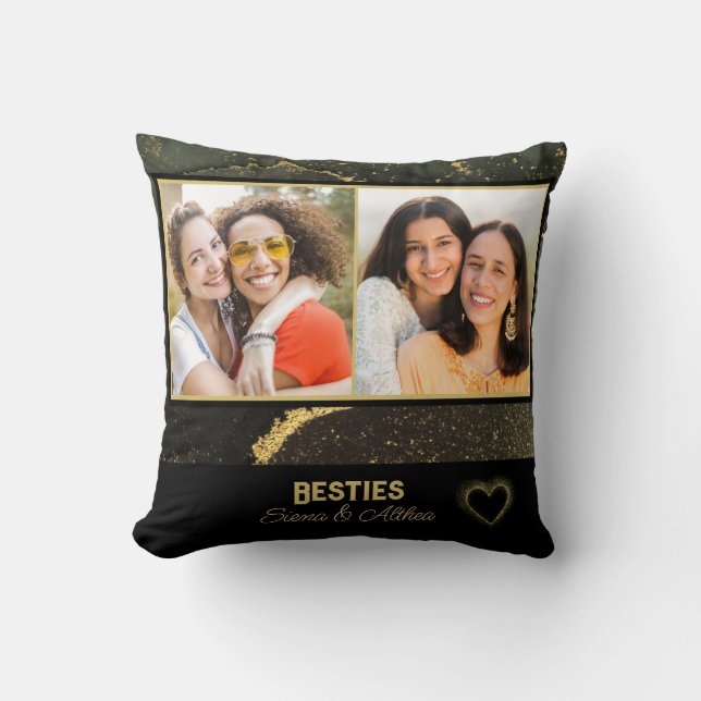 Elegante Besties Beste Vriend Zwart en Goud Foto Kussen (Voorkant)
