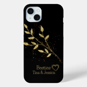 Elegante Besties Zwart en Goud Plant iPhone 15 Mini Hoesje