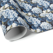 Elegante betegelde blauwe Hydrangea bloemen Cadeaupapier (Rol Hoek)