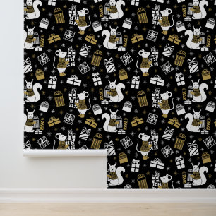 Elegante betegelde kerst gemengde dieren behang