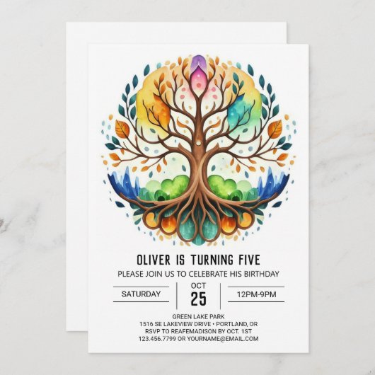 Elegante betoverde boom van het leven verjaardag kaart (Voorkant / Achterkant)