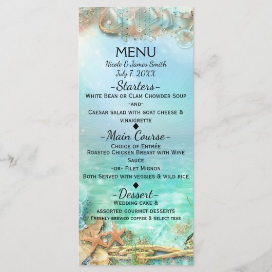 Elegante betoverde onderzee bruiloftsmenu menu (Voorkant)