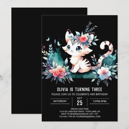 Elegante betoverde tijger verjaardag kaart (Voorkant / Achterkant)