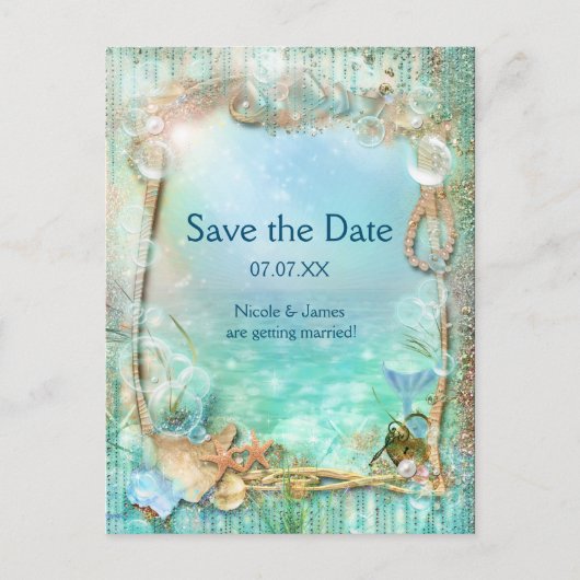 Elegante betoverde zee Save The Date ansichtkaart Aankondigingskaart (Voorkant)