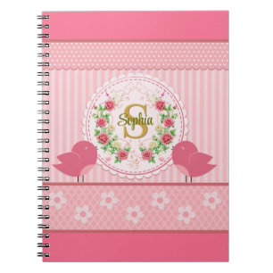 Elegante Betoverende Roze Vogels en Bloemrijke Mon Notitieboek
