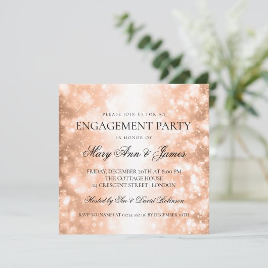 Elegante Betrokkenheid Party Roos Gold Shimmer Lig Kaart (Staand voorkant)