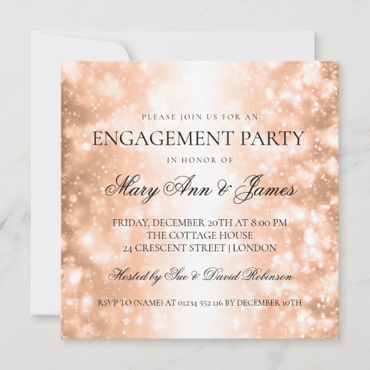 Elegante Betrokkenheid Party Roos Gold Shimmer Lig Kaart (Voorkant)